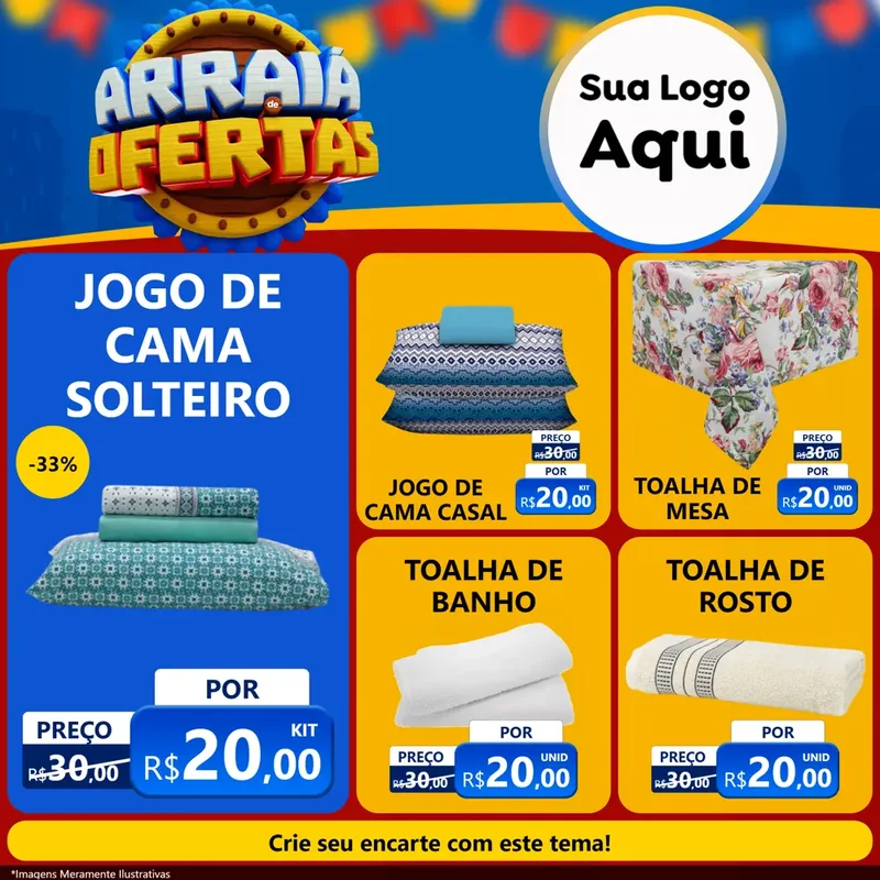 Modelo de Rede Social para Feed Facebook com o tema Arraiá de Ofertas - Junina para Cama, Mesa e Banho