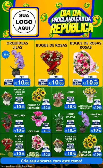 Modelo de Encarte para Encarte Grande com o tema Dia Da Proclamação da República para Floricultura e jardim