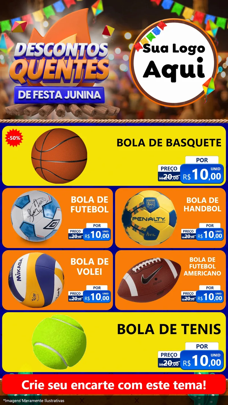 Modelo de TV para TV Vertical com o tema Descontos Quentes de Festa Junina para Artigos Esportivos
