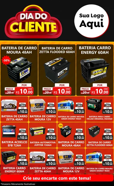 Modelo de Encarte para Encarte Grande com o tema Dia do Cliente para Baterias Elétricas
