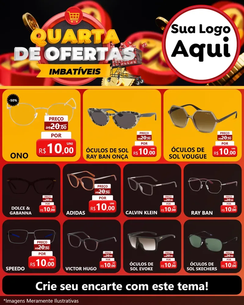 Modelo de Rede Social para Feed Instagram com o tema Quarta de Ofertas Imbatíveis para Óticas