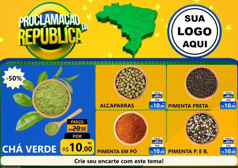 Modelo de Encarte para Encarte A4 Horizontal com o tema Proclamação da República para Produtos Naturais