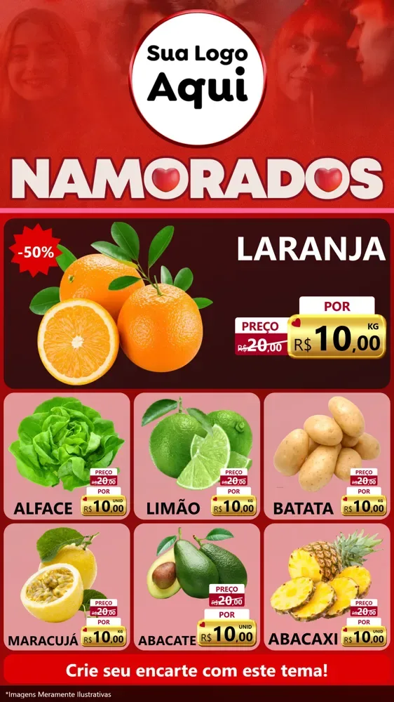 Modelo de Rede Social para Stories com o tema Dia dos Namorados para Hortifrúti