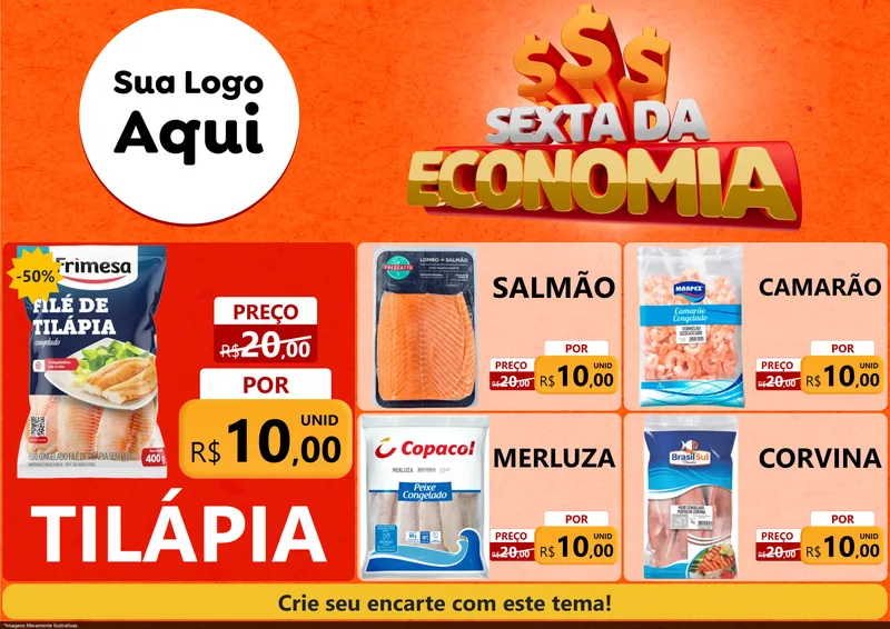 Modelo de Encarte para Encarte A4 Horizontal com o tema Sexta da Economia para Peixaria