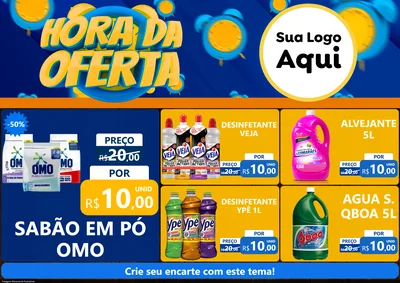 Modelo de Encarte para Encarte A4 Horizontal com o tema Hora da Oferta para Produtos de Limpeza