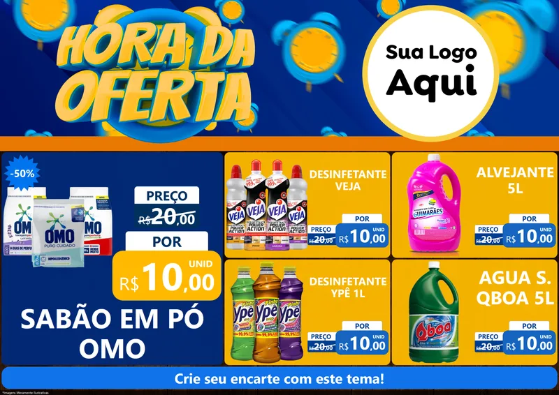 Modelo de Encarte para Encarte A4 Horizontal com o tema Hora da Oferta para Produtos de Limpeza