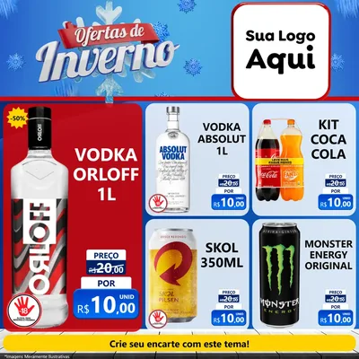 Modelo de Rede Social para Feed Facebook com o tema Ofertas de Inverno para Distribuidora de bebidas