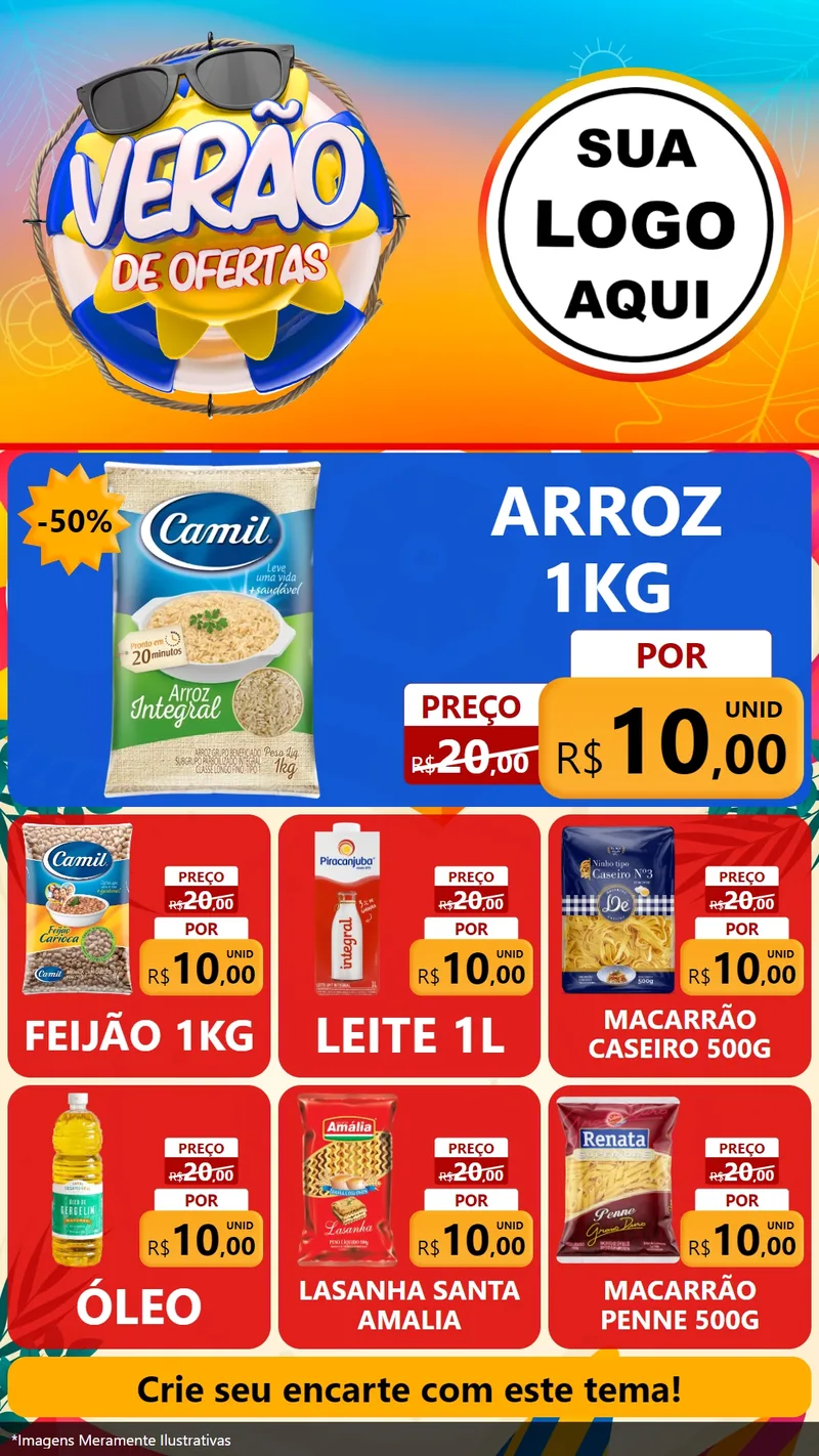 Modelo de Rede Social para Stories com o tema Verão de Ofertas para Supermercado