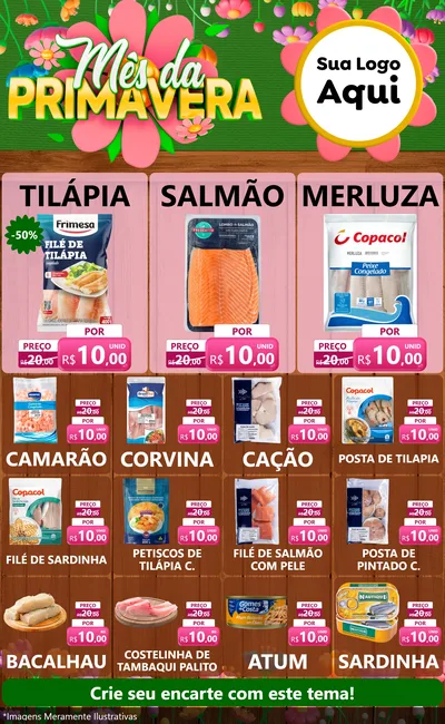 Modelo de Encarte para Encarte Grande com o tema Mês da Primavera para Peixaria