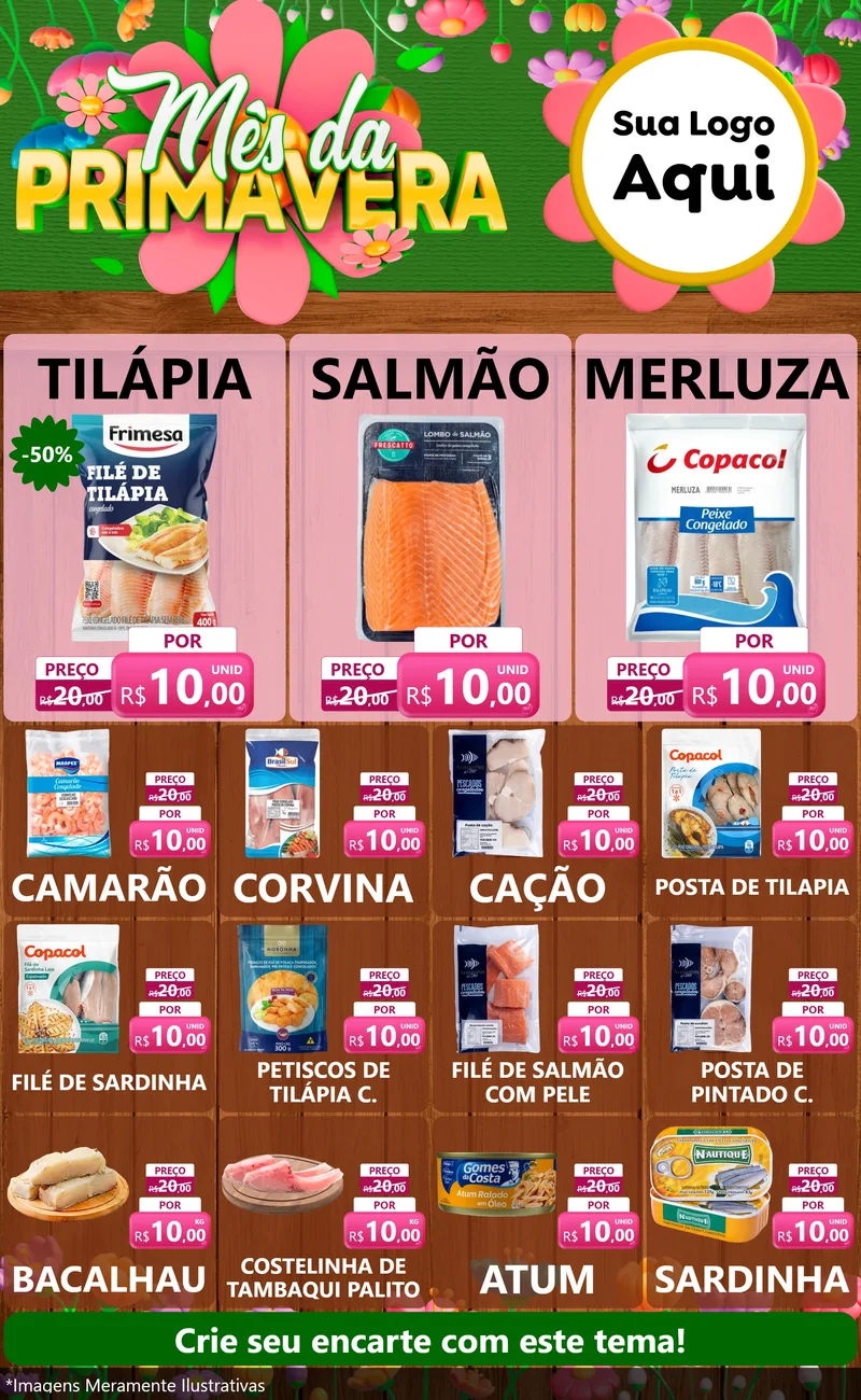 Modelo de Encarte para Encarte Grande com o tema Mês da Primavera para Peixaria