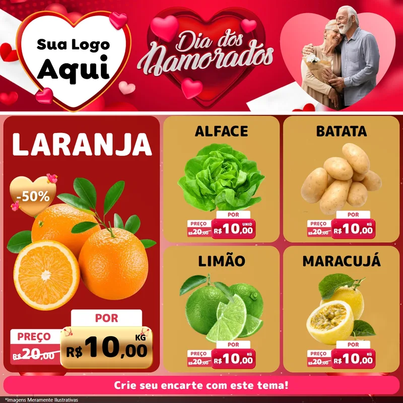 Modelo de Rede Social para Feed Facebook com o tema Dia Dos Namorados para Hortifrúti