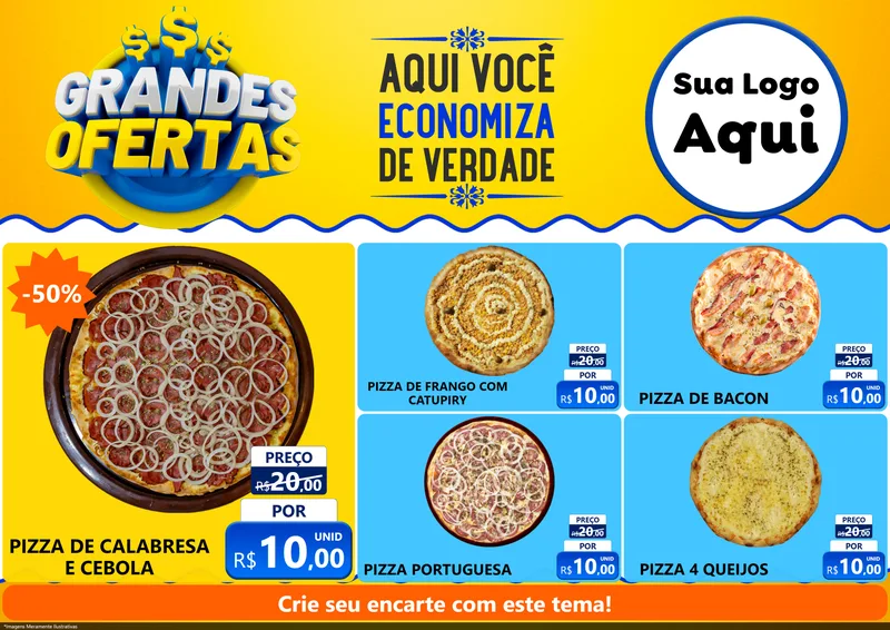 Modelo de Encarte para Encarte A4 Horizontal com o tema Grandes Ofertas para Pizzaria
