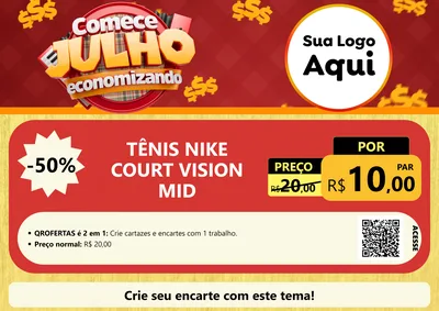 Modelo de Cartaz para Cartaz A4 Horizontal com o tema Comece Julho Economizando para Calçados