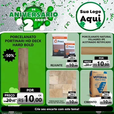 Modelo de Rede Social para Feed Facebook com o tema Promoção de Aniversário - 2 Anos para Pisos e revestimentos