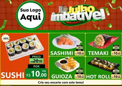 Modelo de Encarte para Encarte A4 Horizontal com o tema Julho Imbatível para Comida japonesa