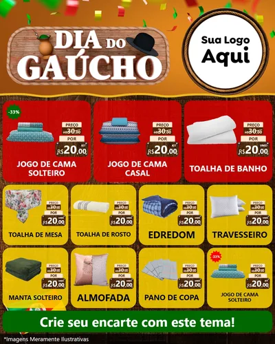 Modelo de Rede Social para Feed Instagram com o tema Dia do Gaúcho para Cama, Mesa e Banho