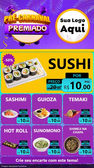 Modelo de Rede Social para Stories com o tema Pré-Carnaval Premiado para Comida japonesa