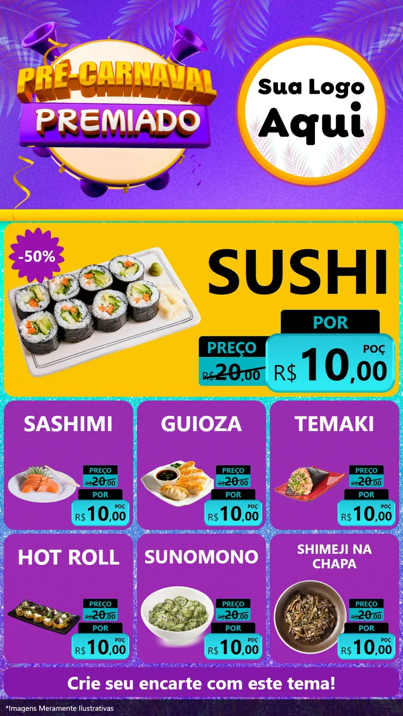 Modelo de Rede Social para Stories com o tema Pré-Carnaval Premiado para Comida japonesa