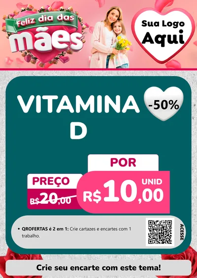 Modelo de Cartaz para Cartaz A4 Vertical com o tema Feliz Dia das Mães para Farmácia