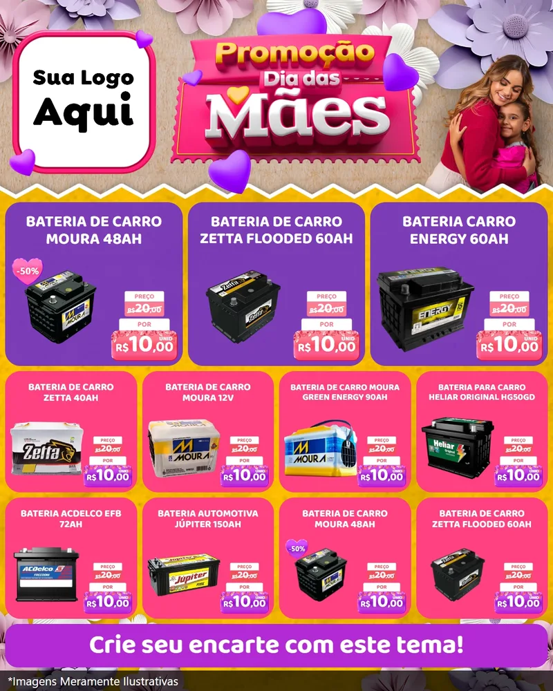 Modelo de Rede Social para Feed Instagram com o tema Promoção Dia das Mães para Baterias Elétricas