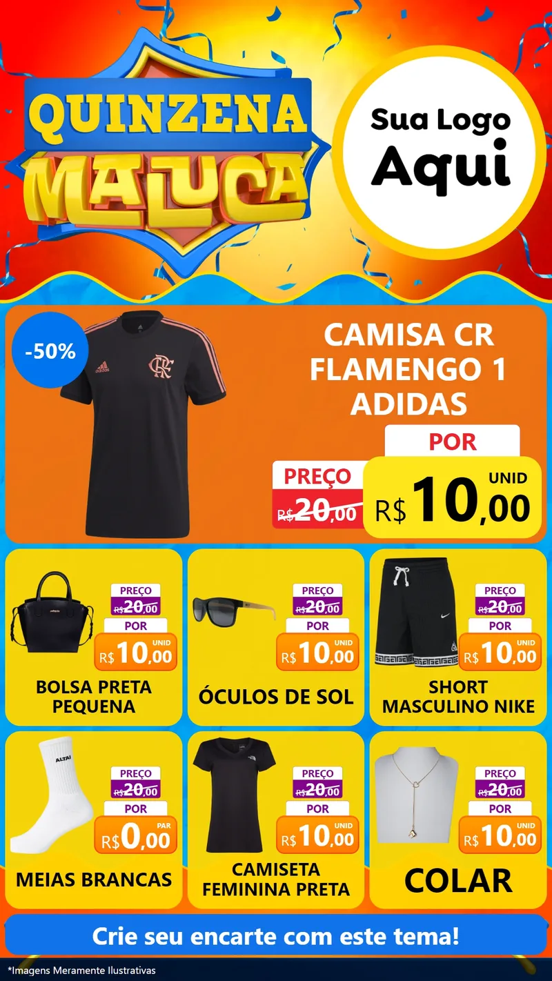 Modelo de Rede Social para Stories com o tema Quinzena Maluca para Roupas e acessórios