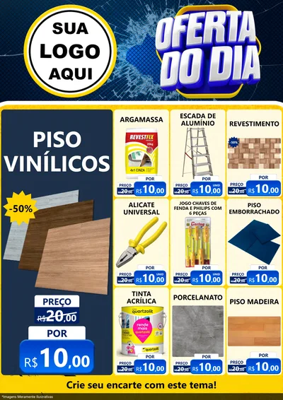Modelo de Encarte para Encarte A4 Vertical com o tema Oferta do Dia - Material de Construção para Material para Construção