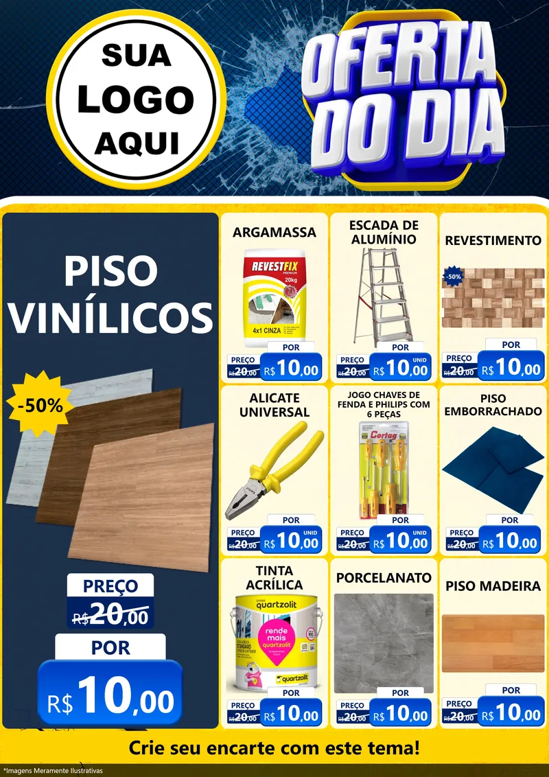 Modelo de Encarte para Encarte A4 Vertical com o tema Oferta do Dia - Material de Construção para Material para Construção