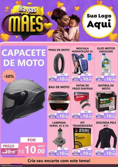 Modelo de Encarte para Encarte A4 Vertical com o tema Dia das Mães para Moto peças