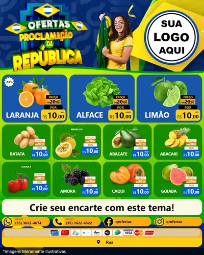 Modelo de Rede Social para Feed Instagram com o tema Ofertas Proclamação da República para Hortifrúti