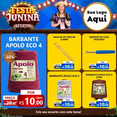Modelo de Rede Social para Feed Facebook com o tema Festa Junina Ofertas para Armarinho e Aviamentos