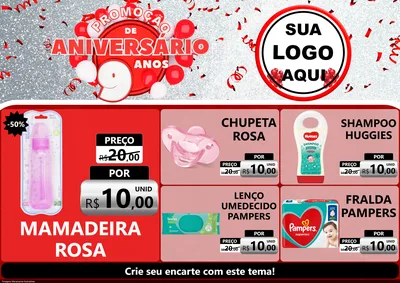 Modelo de Encarte para Encarte A4 Horizontal com o tema Promoção de Aniversário - 9 Anos para Bebês