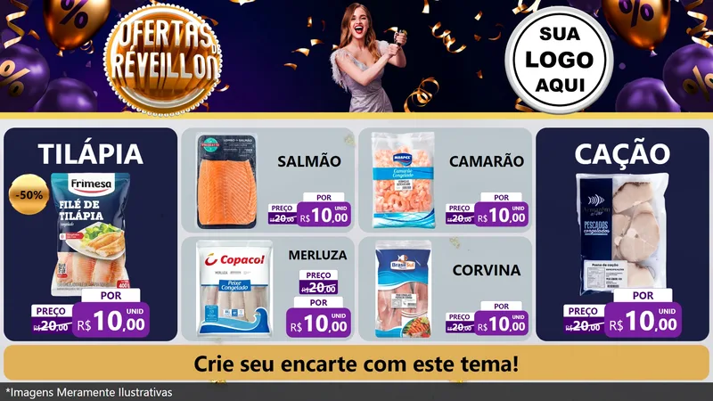 Modelo de TV para TV Horizontal com o tema Ofertas de Réveillon para Peixaria