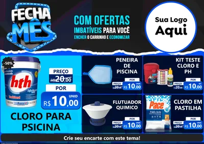 Modelo de Encarte para Encarte A4 Horizontal com o tema Fecha Mês para Produtos para Piscina