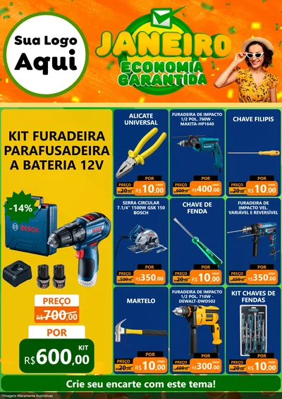 Modelo de Encarte para Encarte A4 Vertical com o tema Janeiro - Economia Garantida para Maquinas e Ferramentas