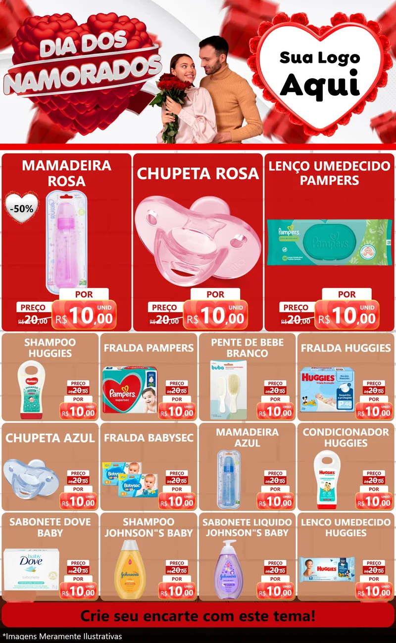 Modelo de Encarte para Encarte Grande com o tema Dia dos Namorados para Bebês