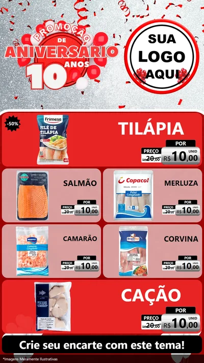 Modelo de TV para TV Vertical com o tema Promoção de Aniversário - 10 Anos para Peixaria