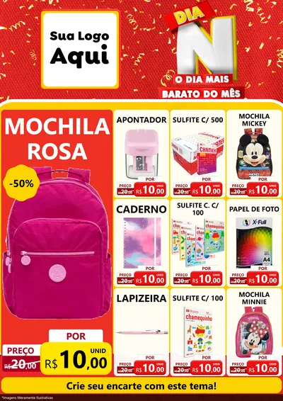 Modelo de Encarte para Encarte A4 Vertical com o tema Dia N o Dia Mais Barato do Mês para Papelaria