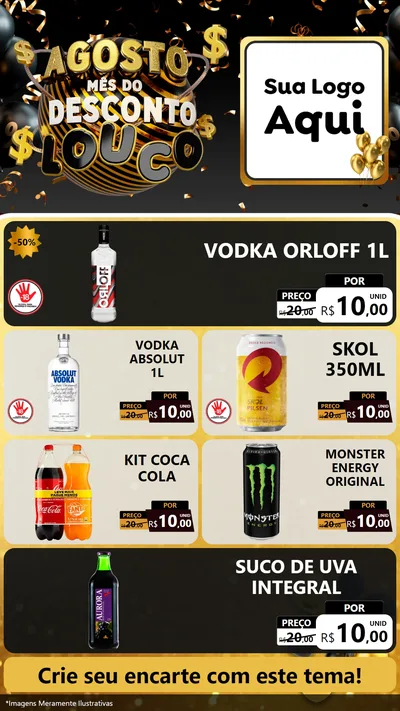 Modelo de TV para TV Vertical com o tema Agosto Mês do Desconto Louco para Distribuidora de bebidas