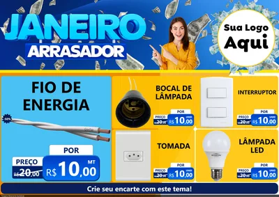 Modelo de Encarte para Encarte A4 Horizontal com o tema Janeiro Arrasador para Materiais Elétricos