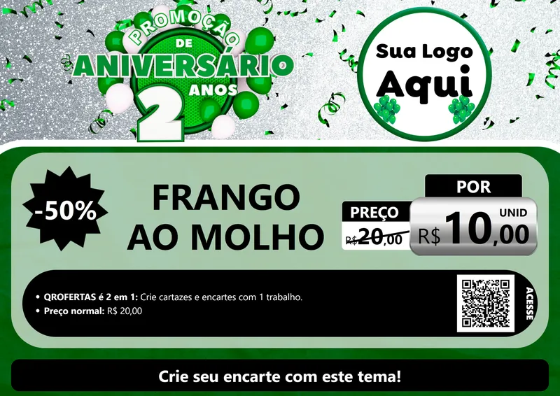 Modelo de Cartaz para Cartaz A4 Horizontal com o tema Promoção de Aniversário - 2 Anos para Restaurante