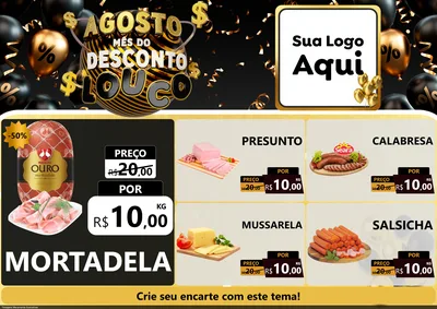 Modelo de Encarte para Encarte A4 Horizontal com o tema Agosto Mês do Desconto Louco para Frios e Laticínios