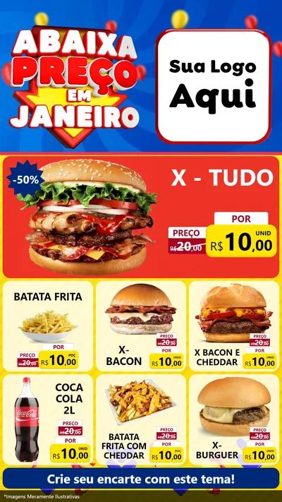 Modelo de Rede Social para Stories com o tema Abaixa Preço em Janeiro para Hamburgueria