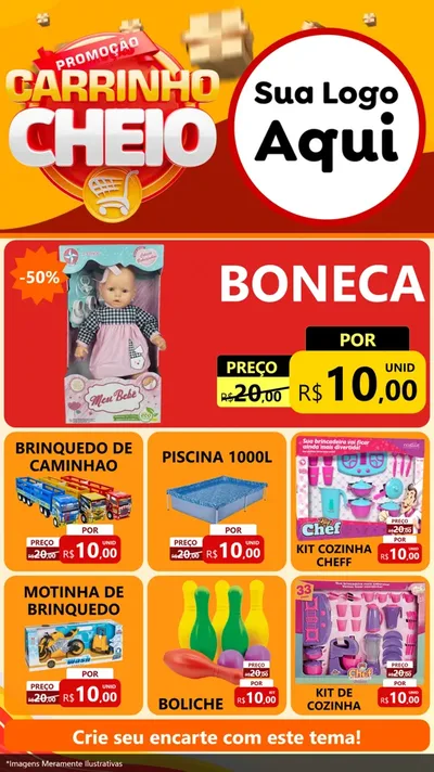 Modelo de Rede Social para Stories com o tema Promoção carrinho cheio para Brinquedos