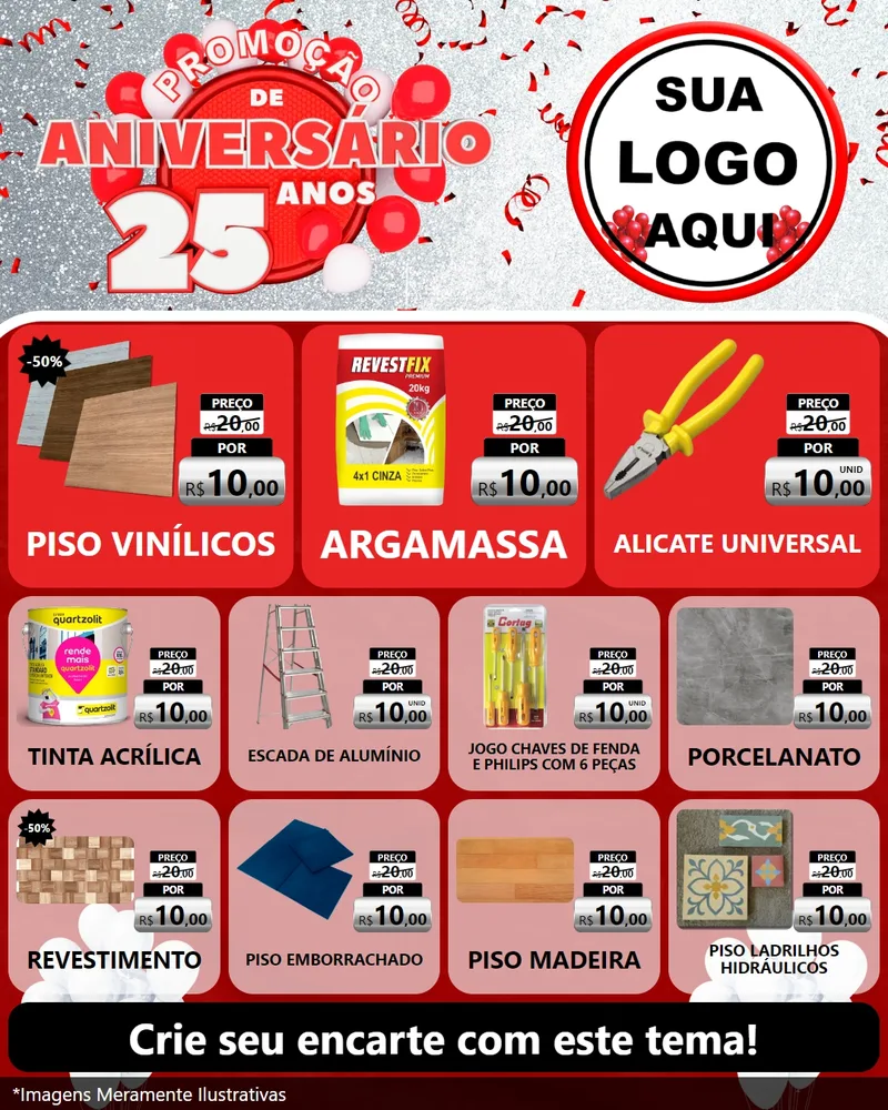 Modelo de Rede Social para Feed Instagram com o tema Promoção de Aniversário - 25Anos para Material para Construção