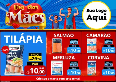 Modelo de Encarte para Encarte A4 Horizontal com o tema Dia das Mães para Peixaria