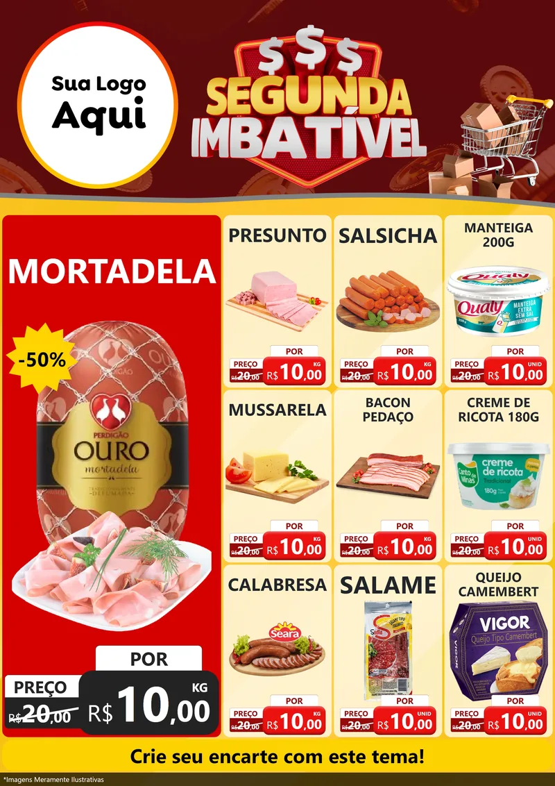 Modelo de Encarte para Encarte A4 Vertical com o tema Segunda Imbatível para Frios e Laticínios