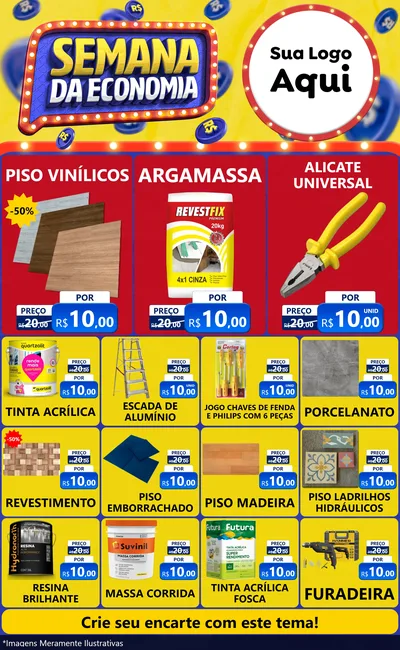 Modelo de Encarte para Encarte Grande com o tema Semana da Economia para Material para Construção