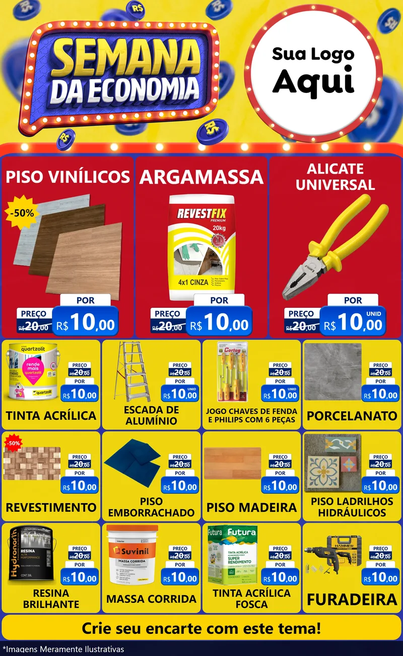 Modelo de Encarte para Encarte Grande com o tema Semana da Economia para Material para Construção