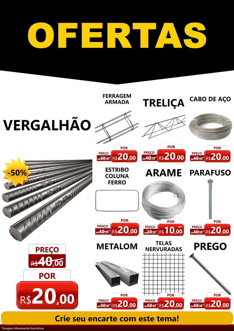 Modelo de Encarte para Encarte A4 Vertical com o tema Ofertas Preto e Vermelho Cartaz para Ferragens