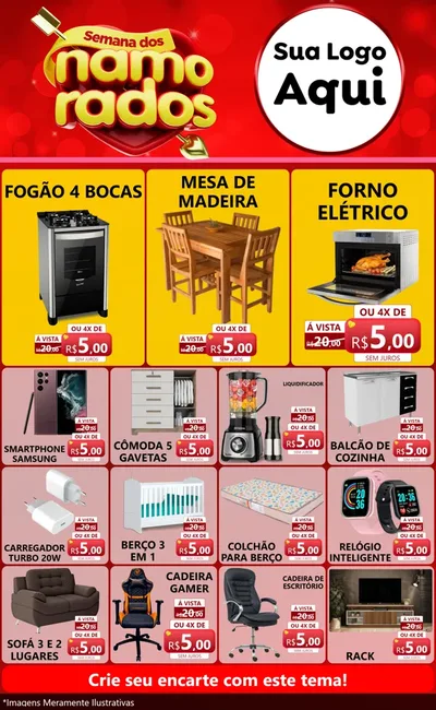 Modelo de Encarte para Encarte Grande com o tema Semana dos namorados para Móveis e Eletro